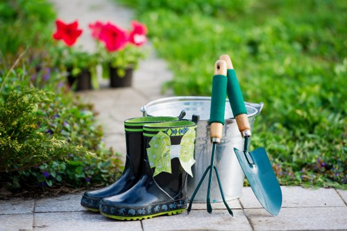 Hard landscaping features in a Noak Hill garden